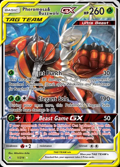 Pheromosa & Buzzwole-GX – Unbroken Bonds nr 001/214 (Standard)