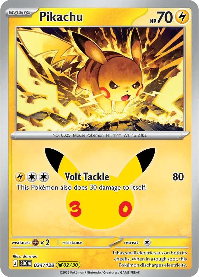Pikachu 024/128 ME: 30th Celebration (Holo)