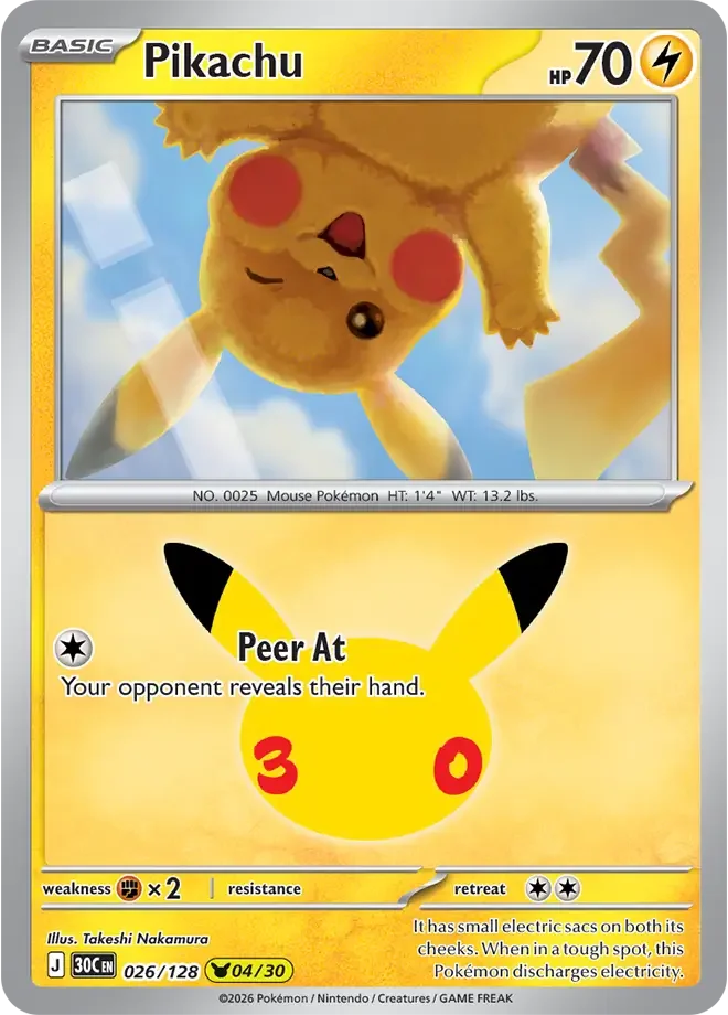 Pikachu 026/128 30th Celebration (Holo)