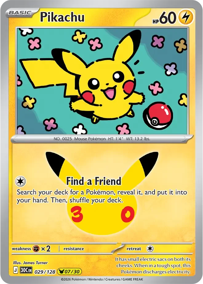 Pikachu 029/128 ME: 30th Celebration (Holo)