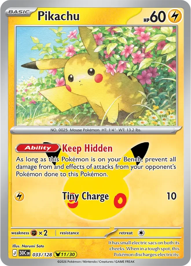 Pikachu 033/128 ME: 30th Celebration (Holo)