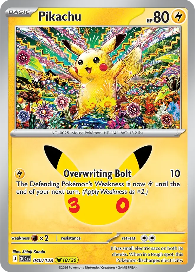 Pikachu 040/128 ME: 30th Celebration (Holo)