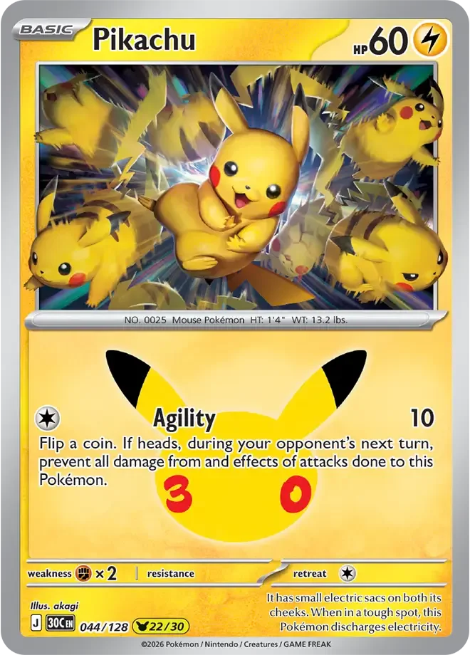 Pikachu 044/128 ME: 30th Celebration (Holo)
