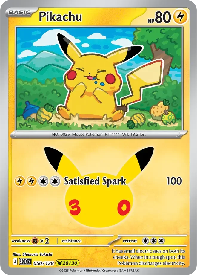 Pikachu 050/128 ME: 30th Celebration (Holo)