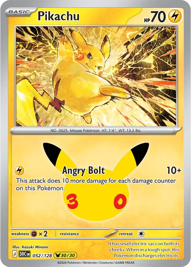Pikachu 052/128 30th Celebration (Holo)