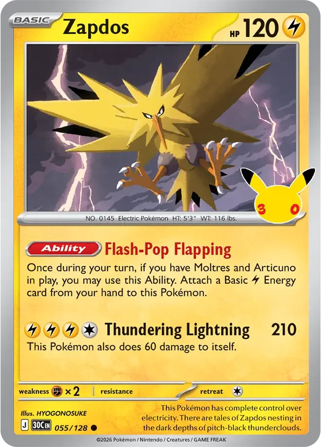 Zapdos 055/128 ME: 30th Celebration (Holo)