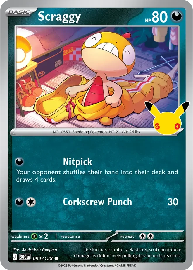 Scraggy 094/128 ME: 30th Celebration (Holo)