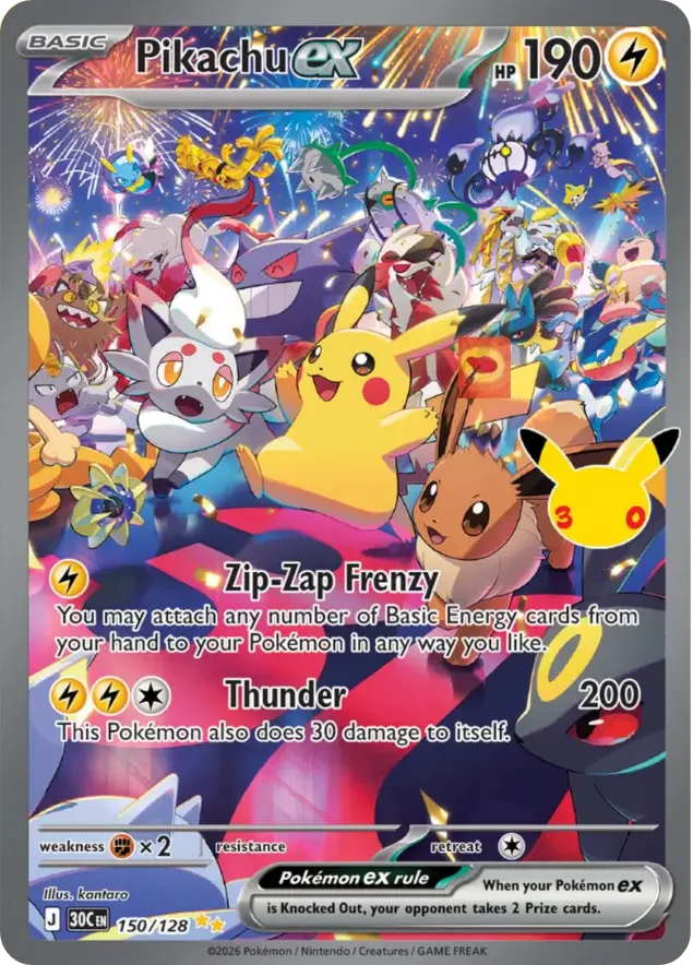 Pikachu ex 150/128 30th Celebration (Holo)