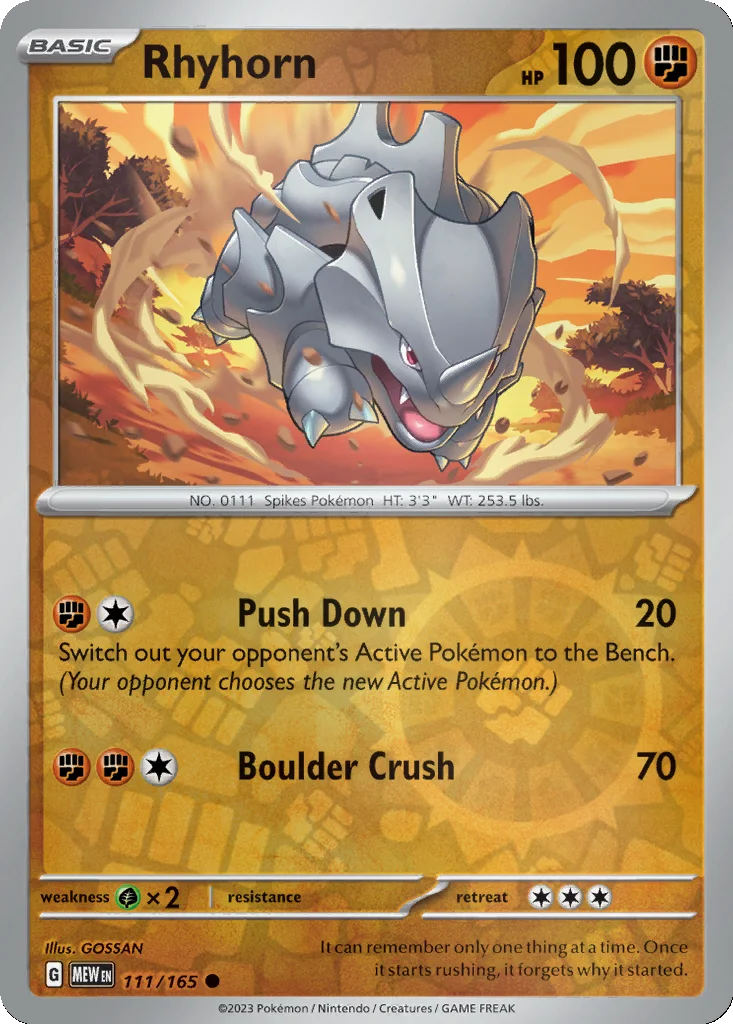 Rhyhorn 111/165 151 (Reverse holo)