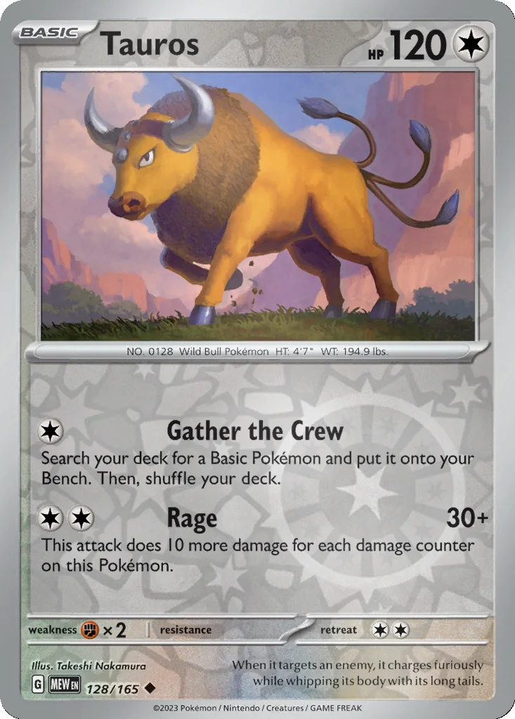Tauros 128/165 SV: Scarlet & Violet 151 (Reverse holo)
