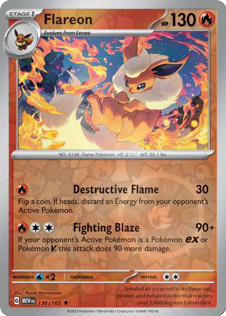 Flareon 136/165 151 (Reverse holo)