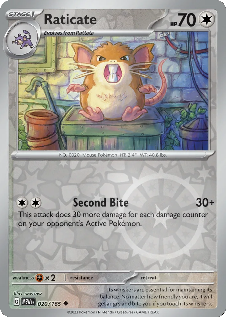 Raticate 020/165 151 (Reverse holo)