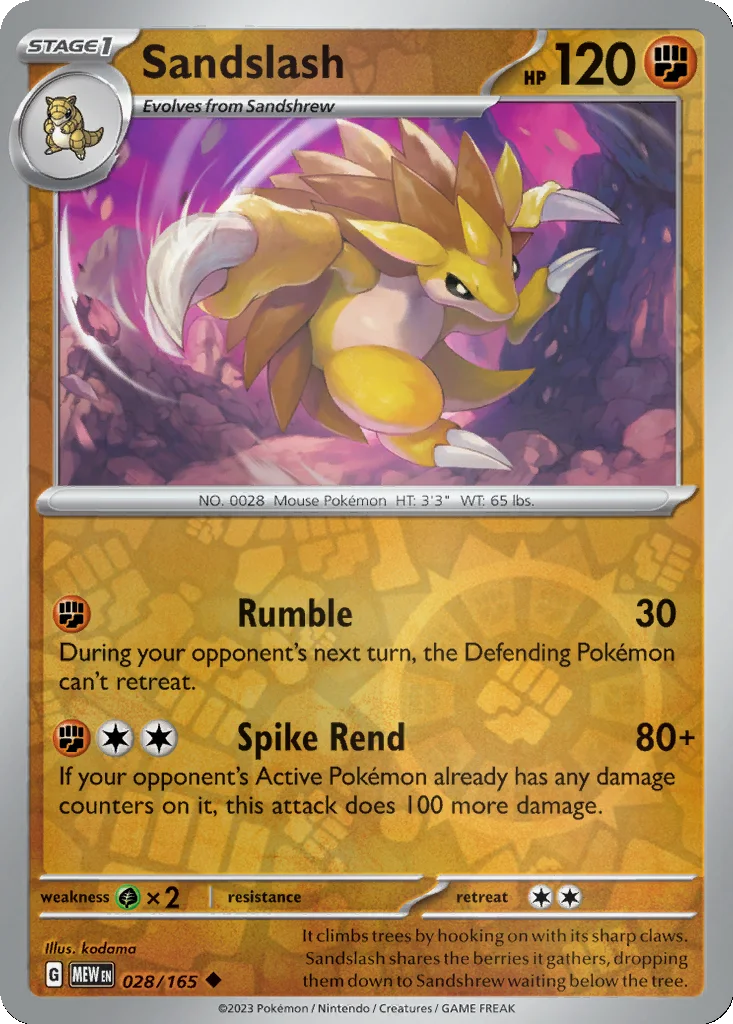 Sandslash 028/165 151 (Reverse holo)