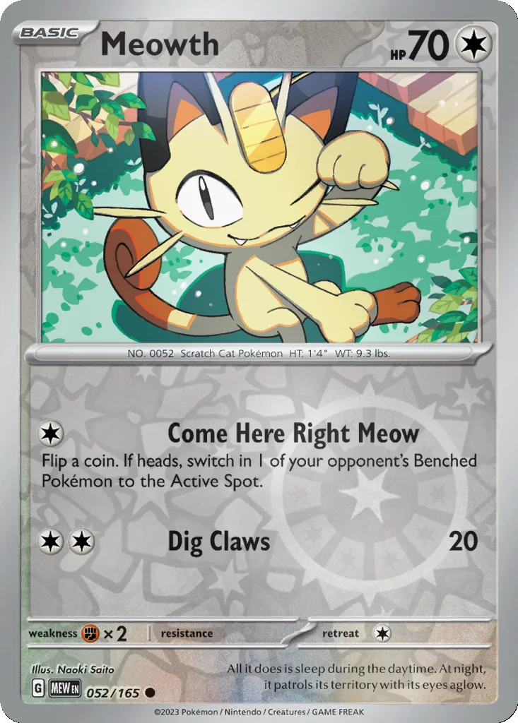 Meowth 052/165 151 (Reverse holo)