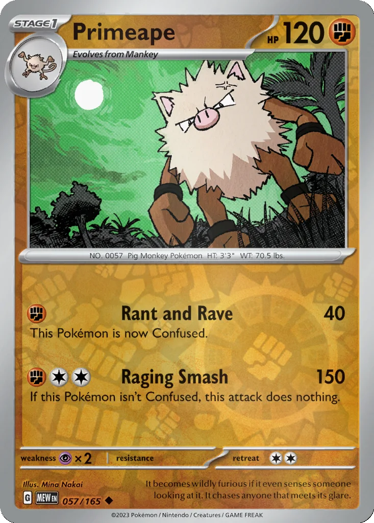 Primeape 057/165 151 (Reverse holo)