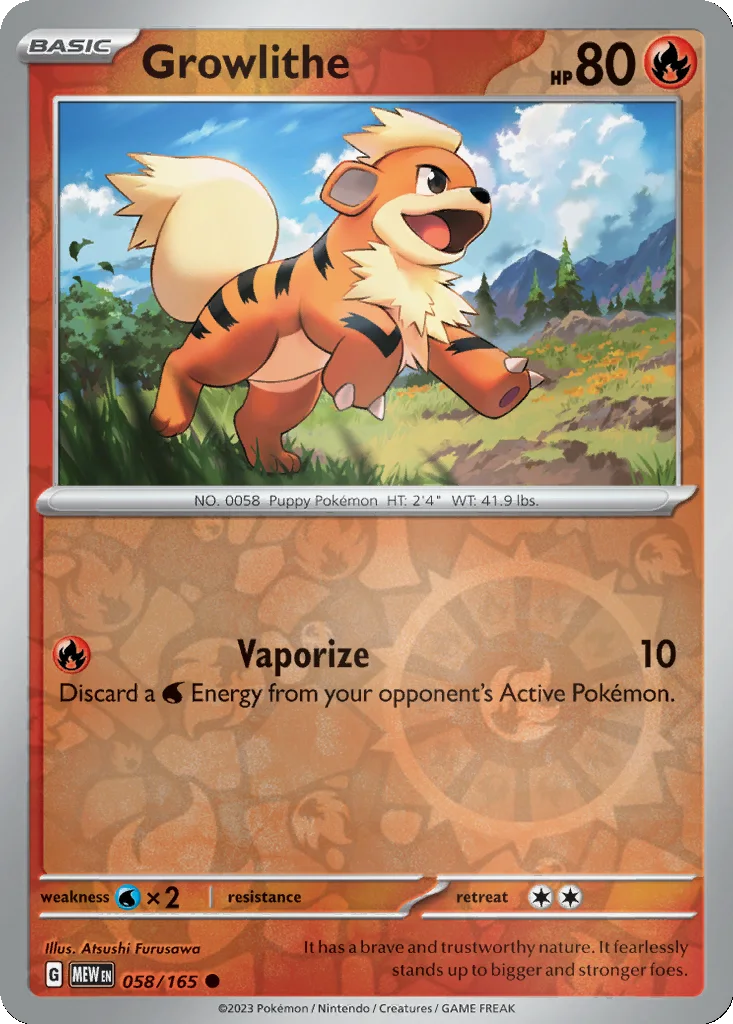 Growlithe 058/165 151 (Reverse holo)
