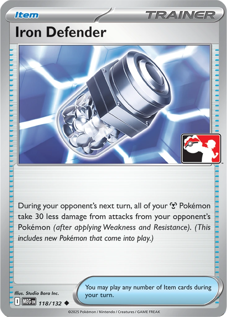 Iron Defender 118/132 Mega Evolution (Play! Pokémon (Cosmos Holo))