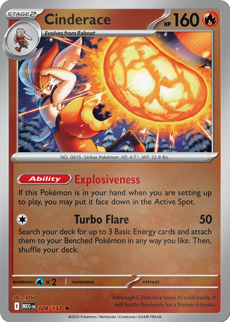 Cinderace 028/132 ME01: Mega Evolution (Reverse holo)
