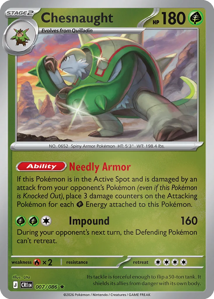 Chesnaught 007/086 ME04: Chaos Rising (Reverse holo)