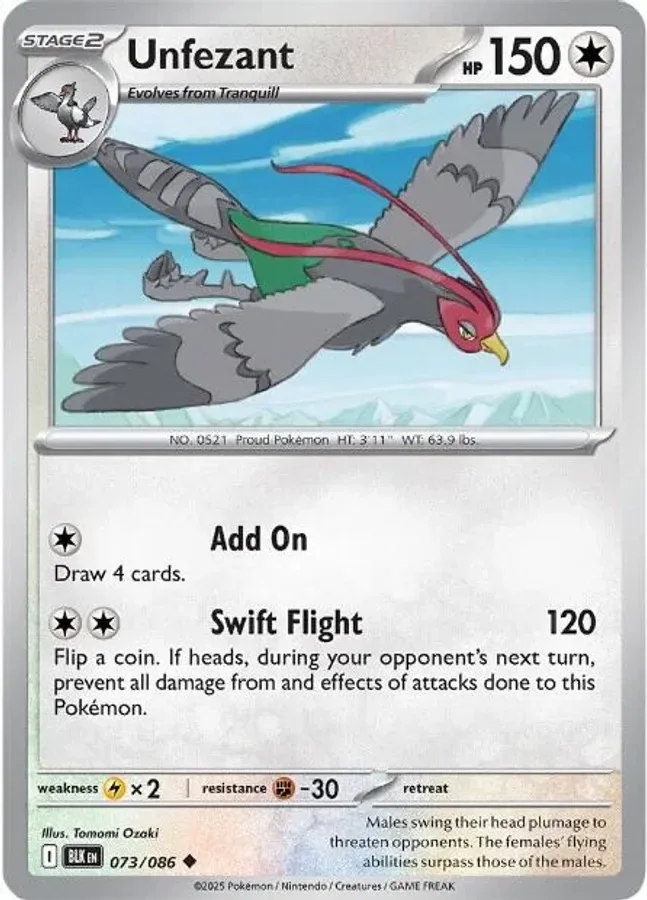 Unfezant 073/086 Black Bolt (Reverse holo)