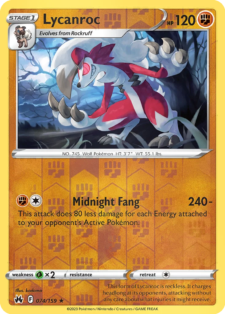 Lycanroc 074/159 Crown Zenith (Reverse holo)