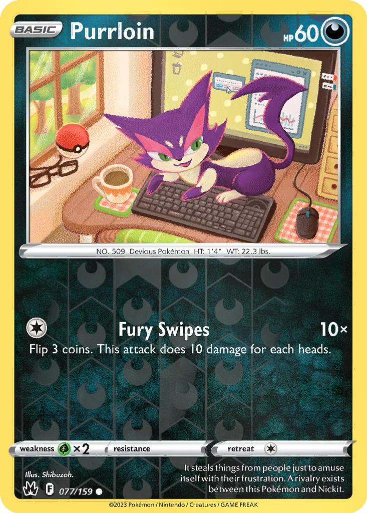 Purrloin 077/159 Crown Zenith (Reverse holo)