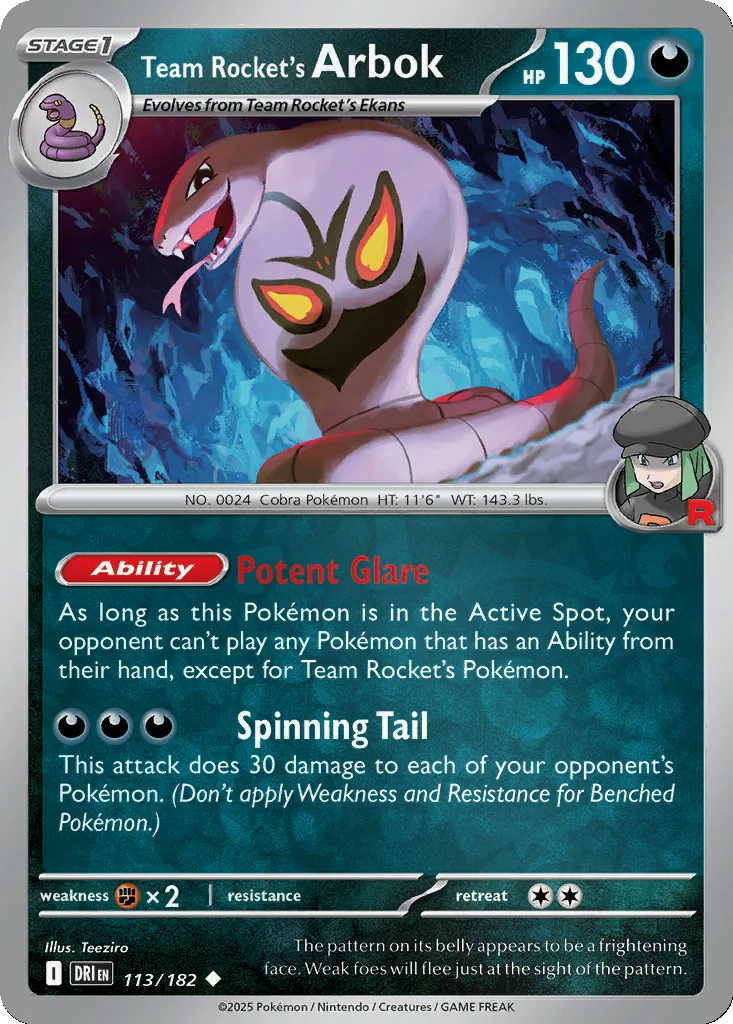 Team Rocket's Arbok 113/182 Destined Rivals (Reverse holo)