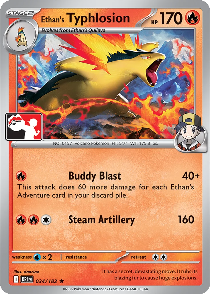 Ethan's Typhlosion 034/182 Destined Rivals (Play! Pokémon (Cosmos Holo))