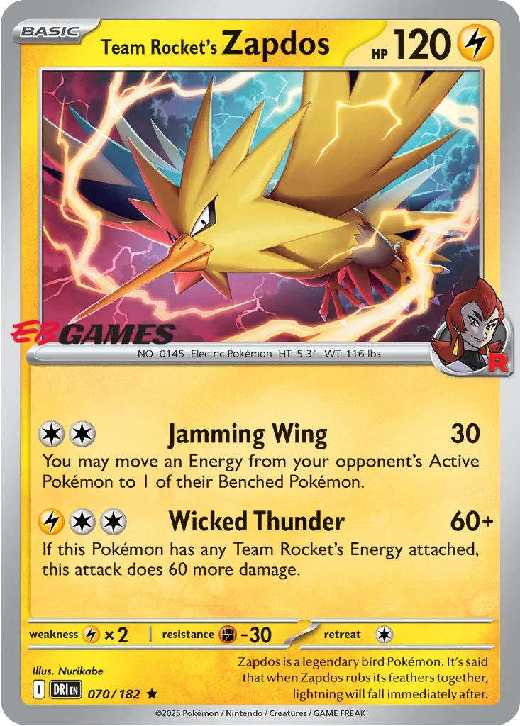 Team Rocket's Zapdos 070/182 Destined Rivals (EB Games)