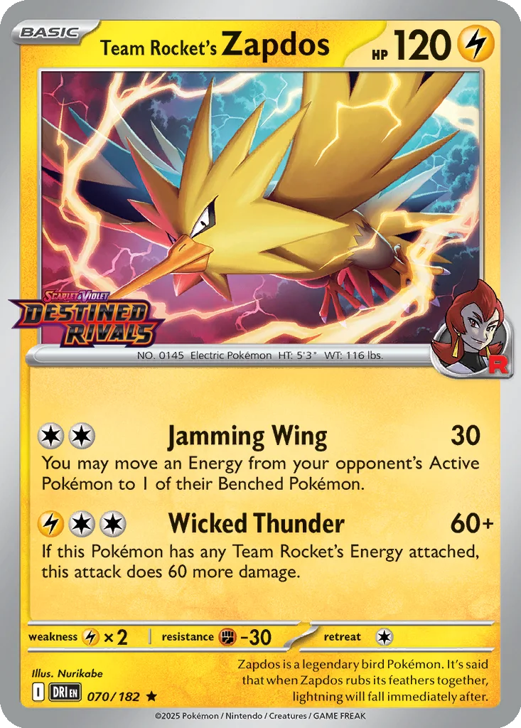 Team Rocket's Zapdos 070/182 Destined Rivals (Expansion Stamp)