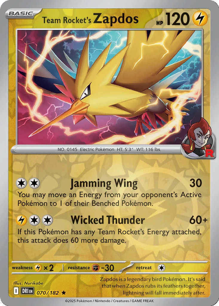 Team Rocket's Zapdos 070/182 Destined Rivals (Reverse holo)