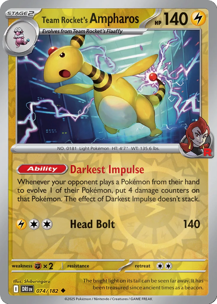 Team Rocket's Ampharos 074/182 SV10: Destined Rivals (Reverse holo)