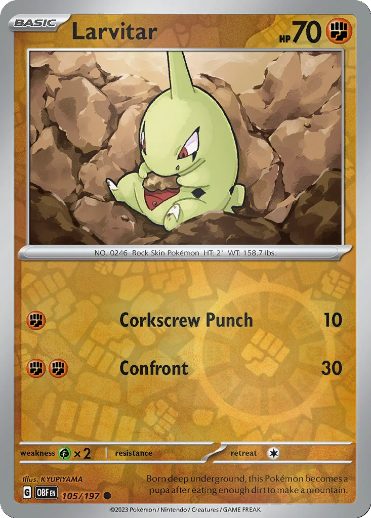 Larvitar 105/197 Obsidian Flames (Reverse holo)