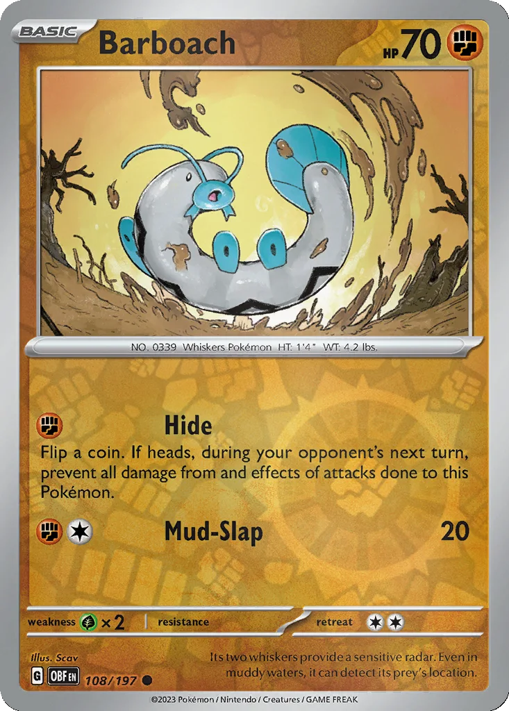 Barboach 108/197 Obsidian Flames (Reverse holo)