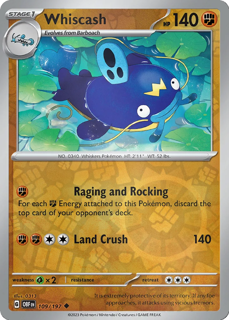 Whiscash 109/197 Obsidian Flames (Reverse holo)