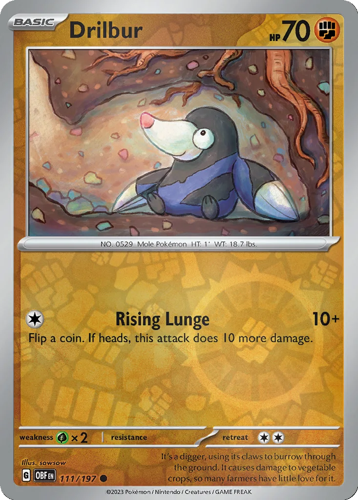 Drilbur 111/197 Obsidian Flames (Reverse holo)
