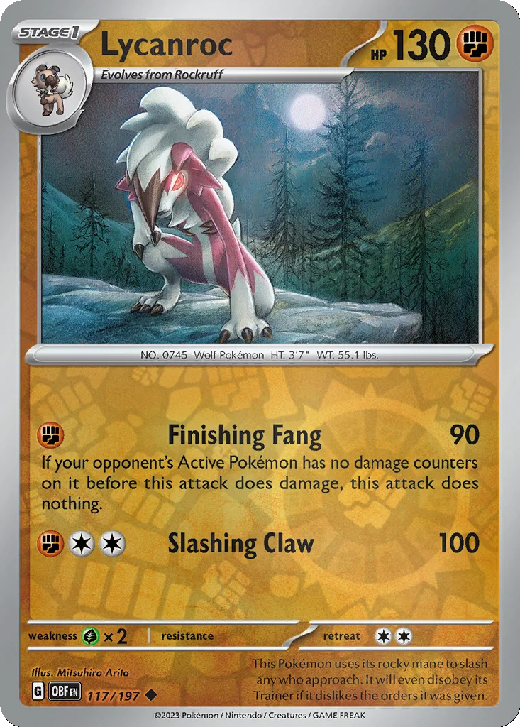 Lycanroc 117/197 Obsidian Flames (Reverse holo)