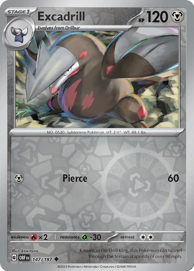 Excadrill 147/197 Obsidian Flames (Reverse holo)