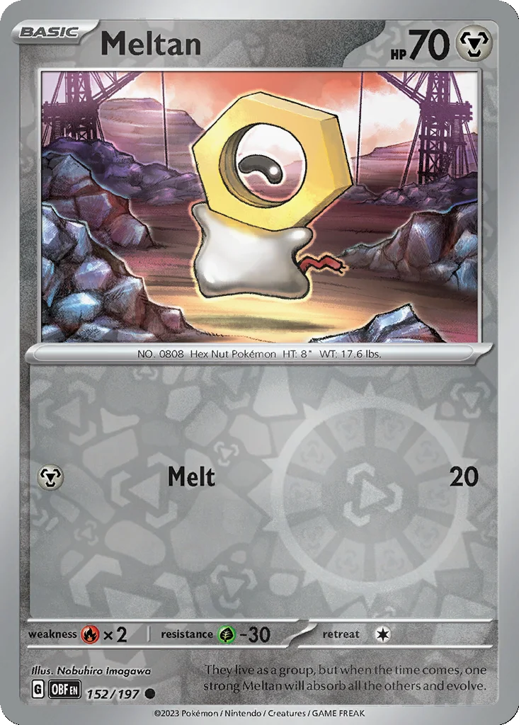 Meltan 152/197 Obsidian Flames (Reverse holo)