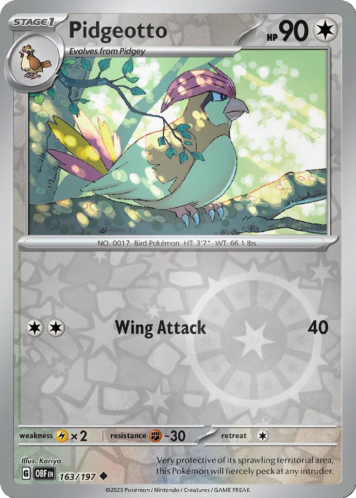 Pidgeotto 163/197 Obsidian Flames (Reverse holo)