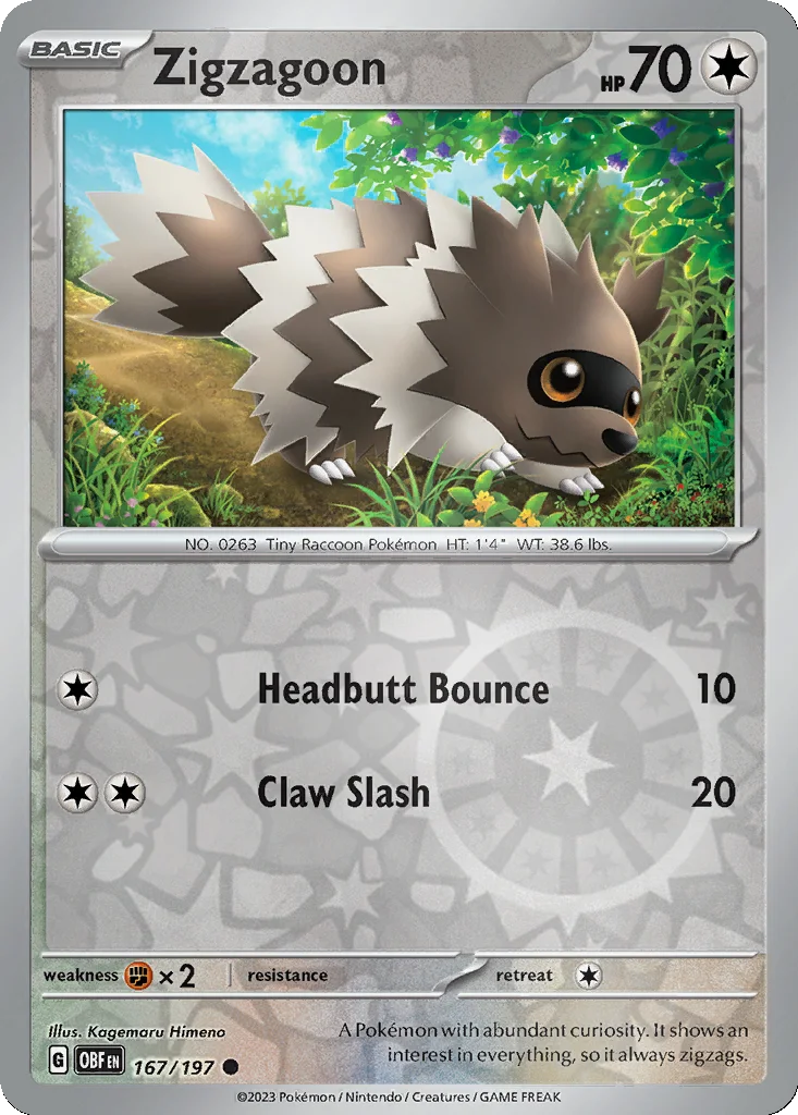 Zigzagoon 167/197 SV03: Obsidian Flames (Reverse holo)