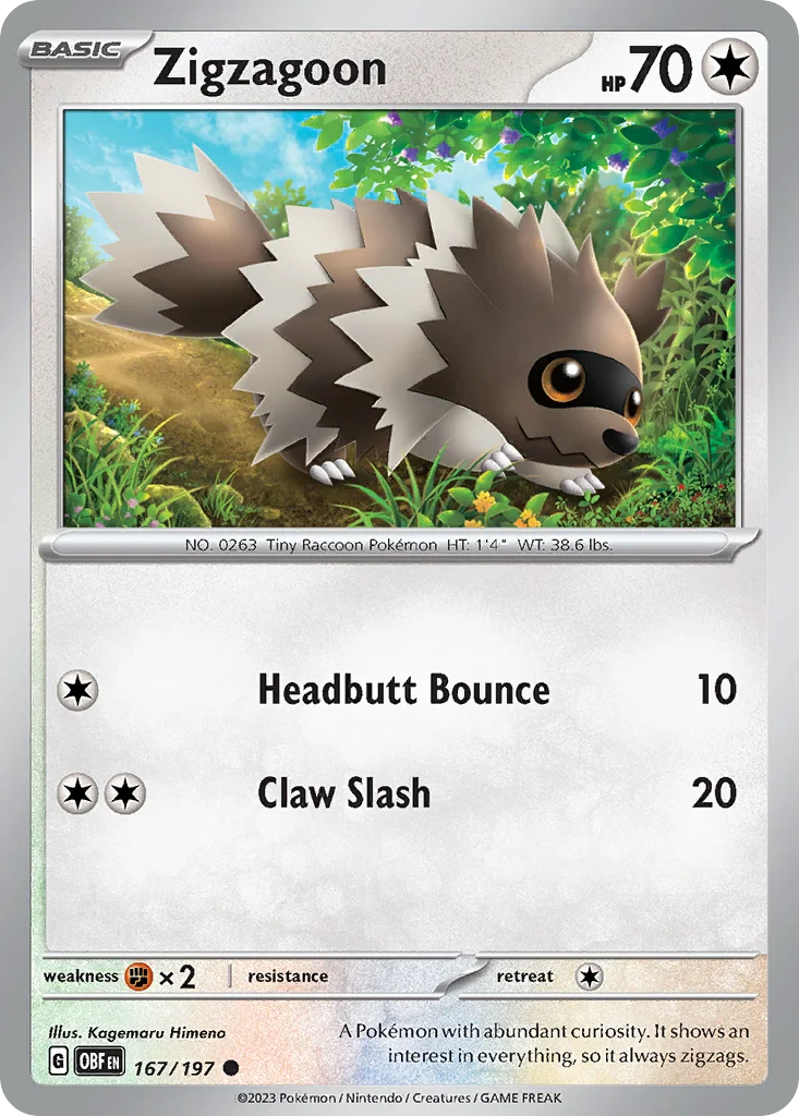 Zigzagoon 167/197 SV03: Obsidian Flames (Normal)
