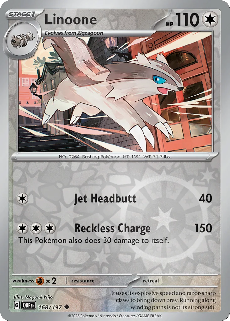 Linoone 168/197 Obsidian Flames (Reverse holo)