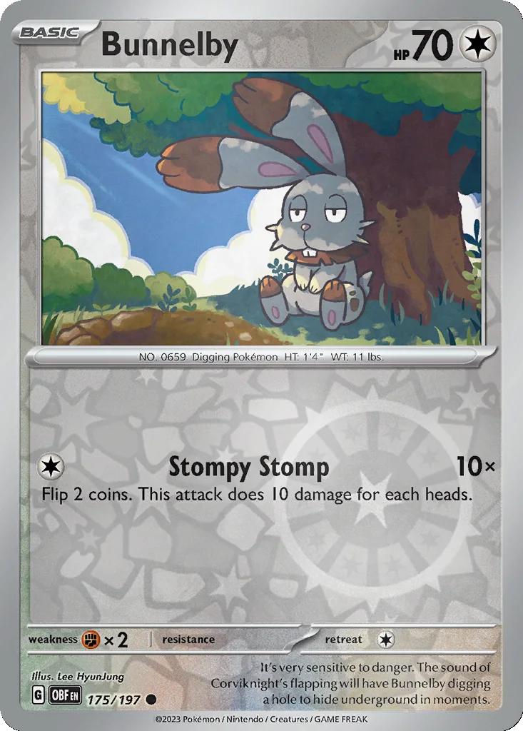 Bunnelby 175/197 Obsidian Flames (Reverse holo)