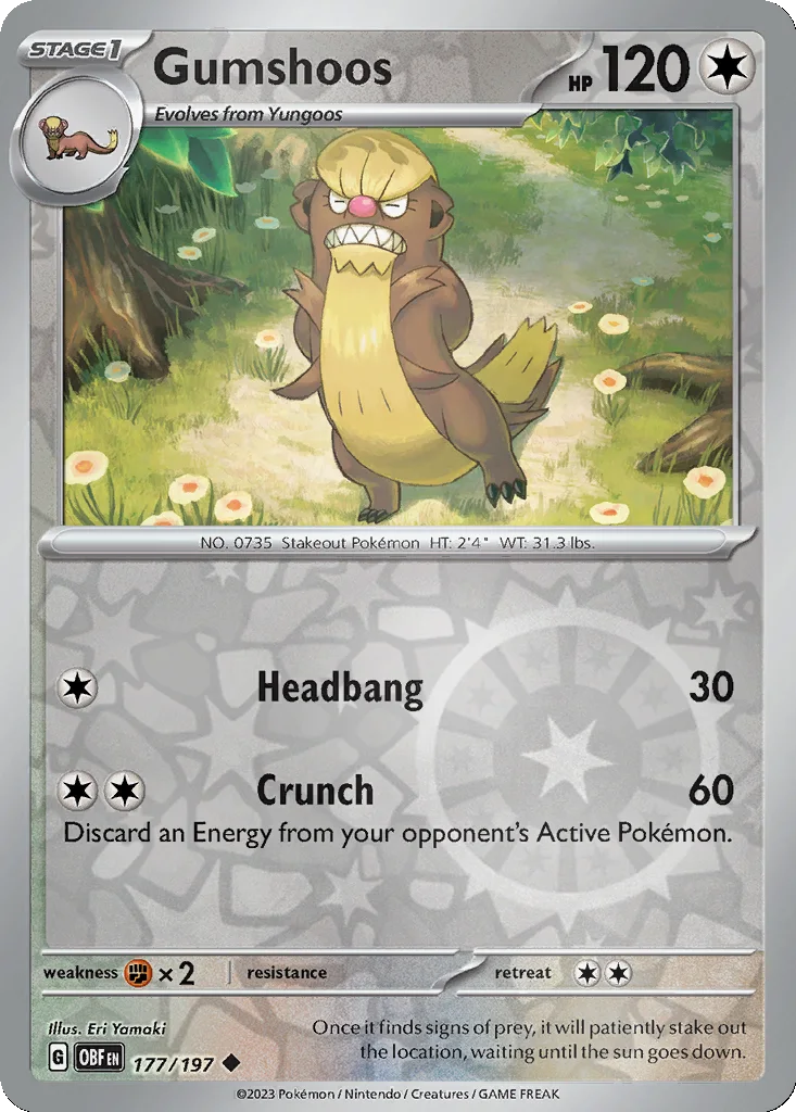 Gumshoos 177/197 Obsidian Flames (Reverse holo)