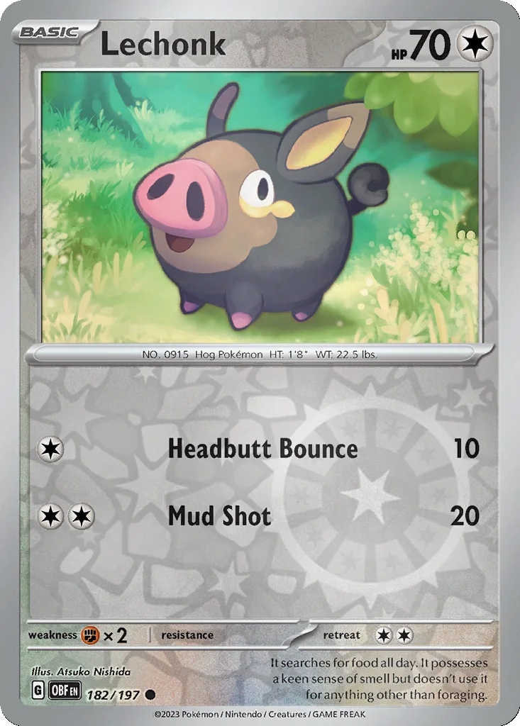 Lechonk 182/197 Obsidian Flames (Reverse holo)