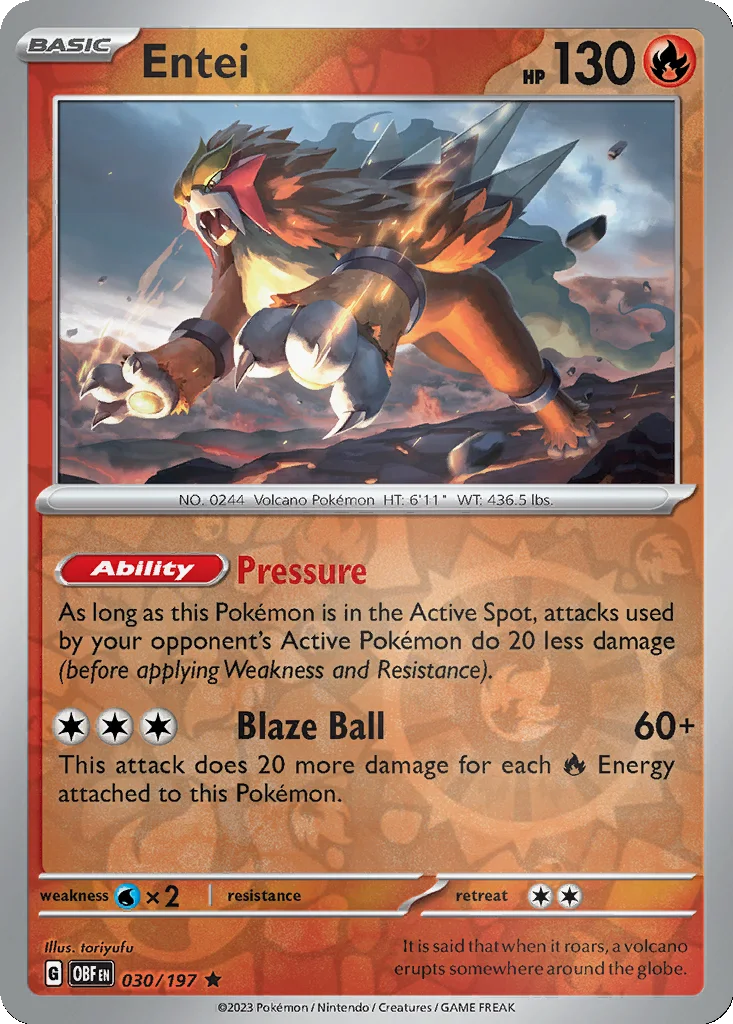 Entei 030/197 Obsidian Flames (Reverse holo)
