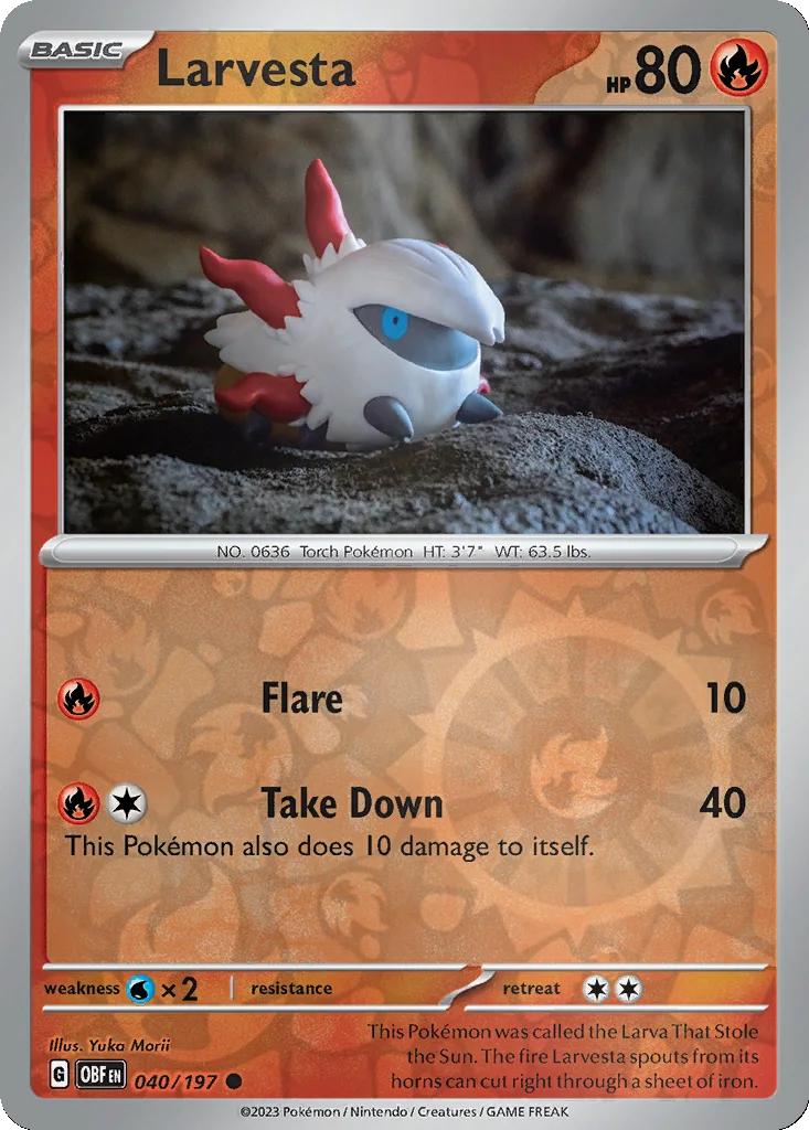 Larvesta 040/197 Obsidian Flames (Reverse holo)