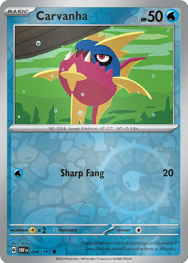 Carvanha 046/197 Obsidian Flames (Reverse holo)