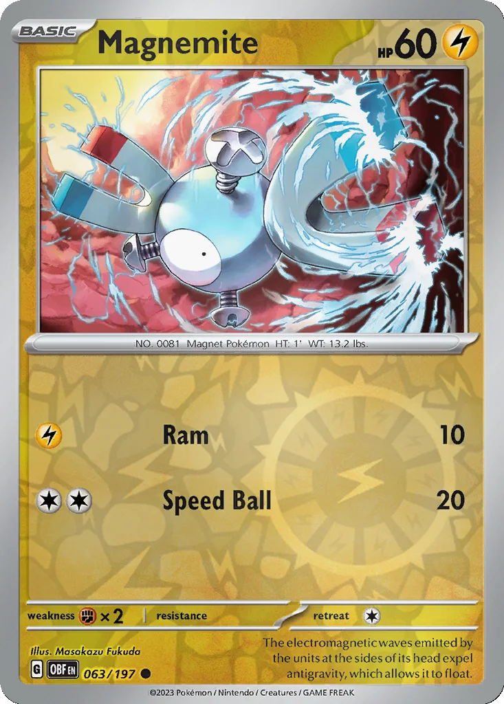 Magnemite 063/197 Obsidian Flames (Reverse holo)
